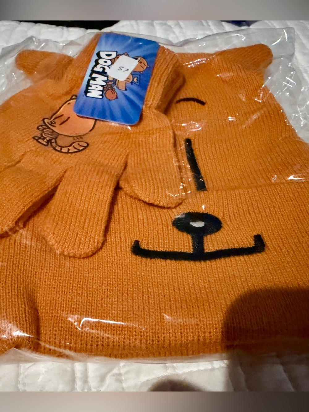 Kids Dogman Cartoon One Size Fits Most Hat & Glove Set - Orange
